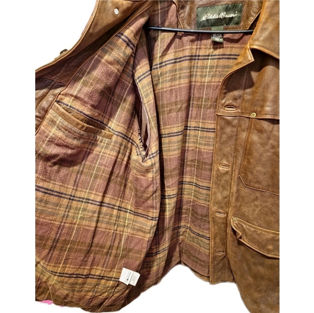vintage EDDIE BAUER leather coat XL brown SPORTSMAN field jacket TRUCKER Work‎ - Picture 4 of 9